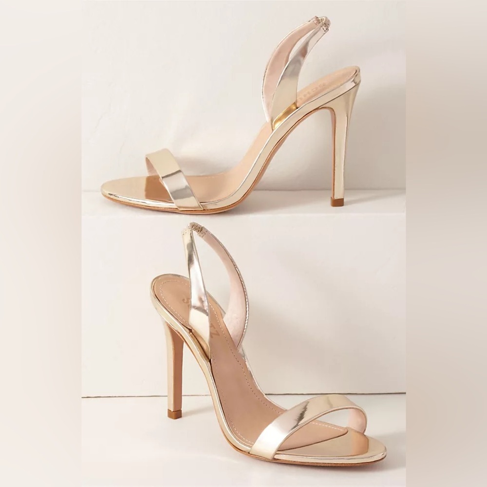 SCHUTZ Metallic Gold Slingback Stiletto Sandals